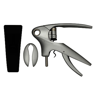 Le Creuset Wine Accessories LM350 Trigger Lever Corkscrew and Stand, Satin Silver